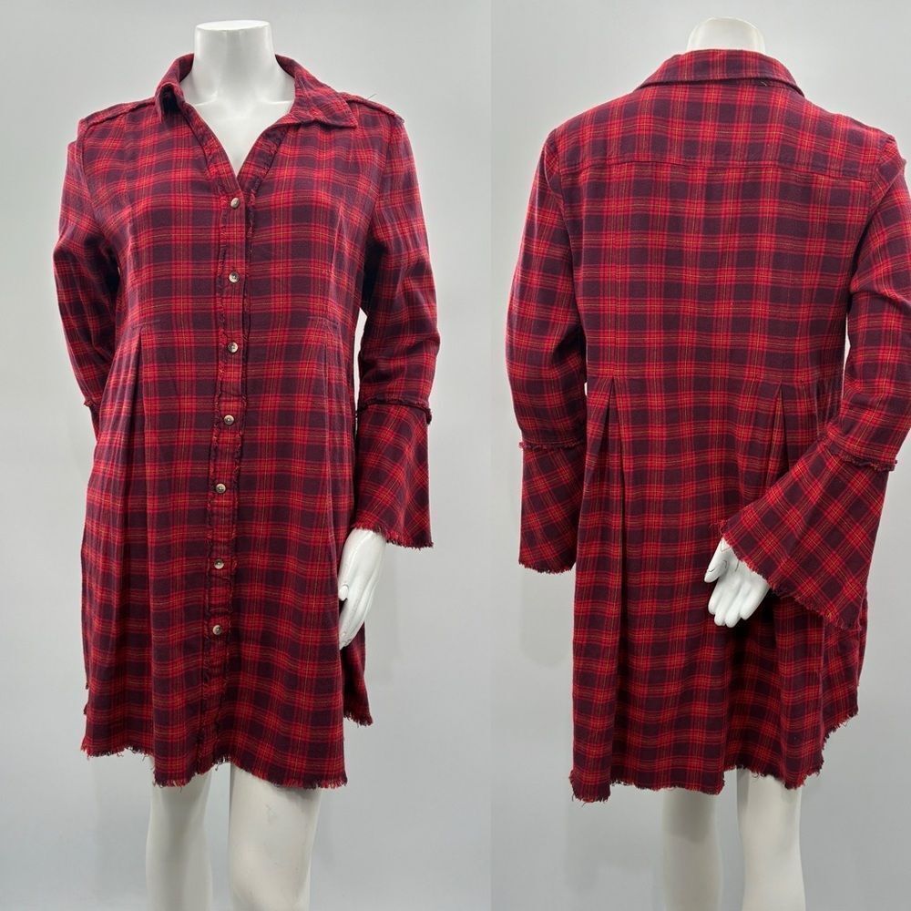 3for$20 Cato Plaid Red Women's Button Down Tunic size: Large